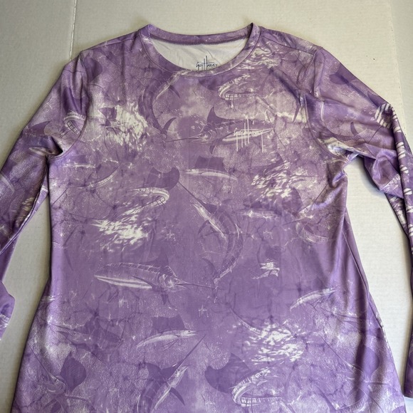 Guy Harvey Long Sleeve Fishing Shirt Women's Large Light Purple Moisture Wicking - Picture 1 of 10
